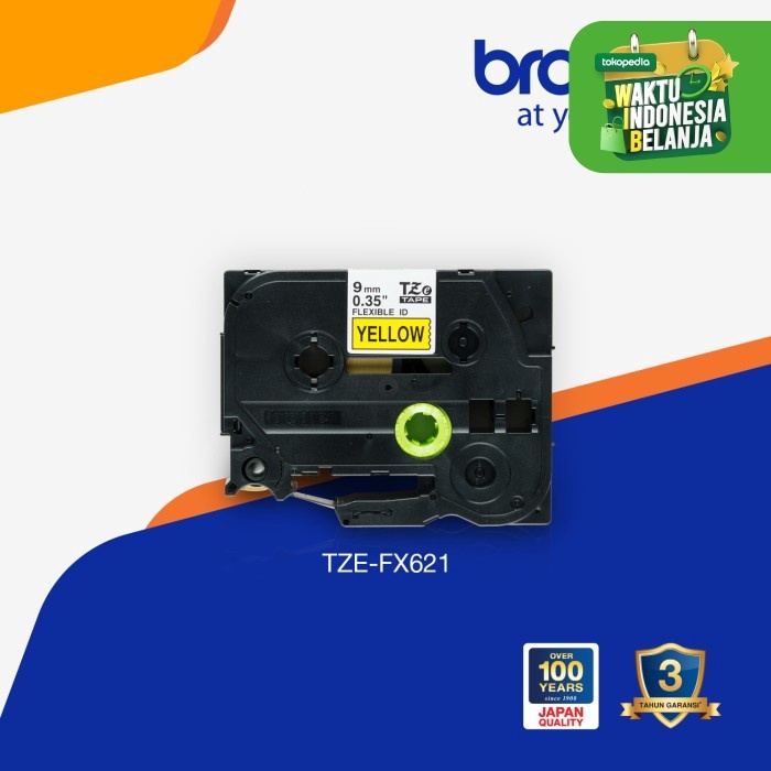 Brother Label Tape TZE-FX621 Flexible Black On Yellow FX 621