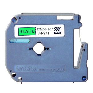 Brother Label M-731 12MM X 8M Black On Green Non Laminated Tape M731
