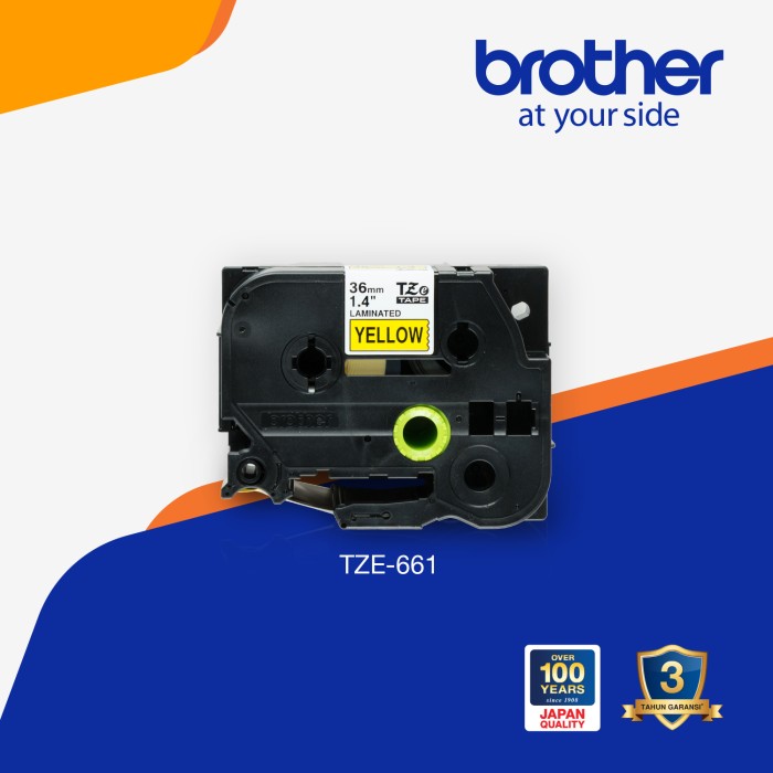 Brother Label Tape TZE-661 36mm x 8m Laminated Black on Yellow