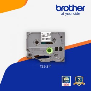 Brother Label Tape TZE-211 6mm x 8m Black On White TZe211