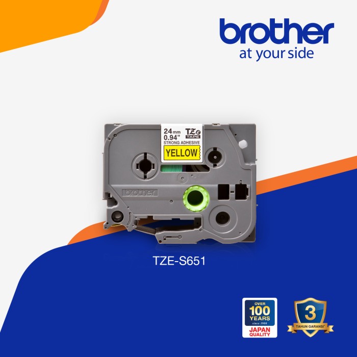 Brother Label Tape TZe-S651 24mm Strong Adhesive Black on Yellow