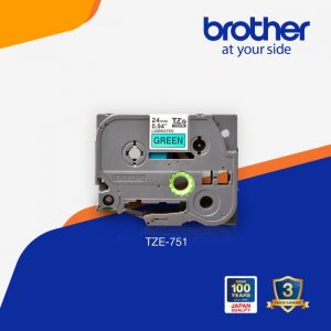 Brother Label Tape TZe-751 24mm x 8m Laminated Black On Green TZe 751